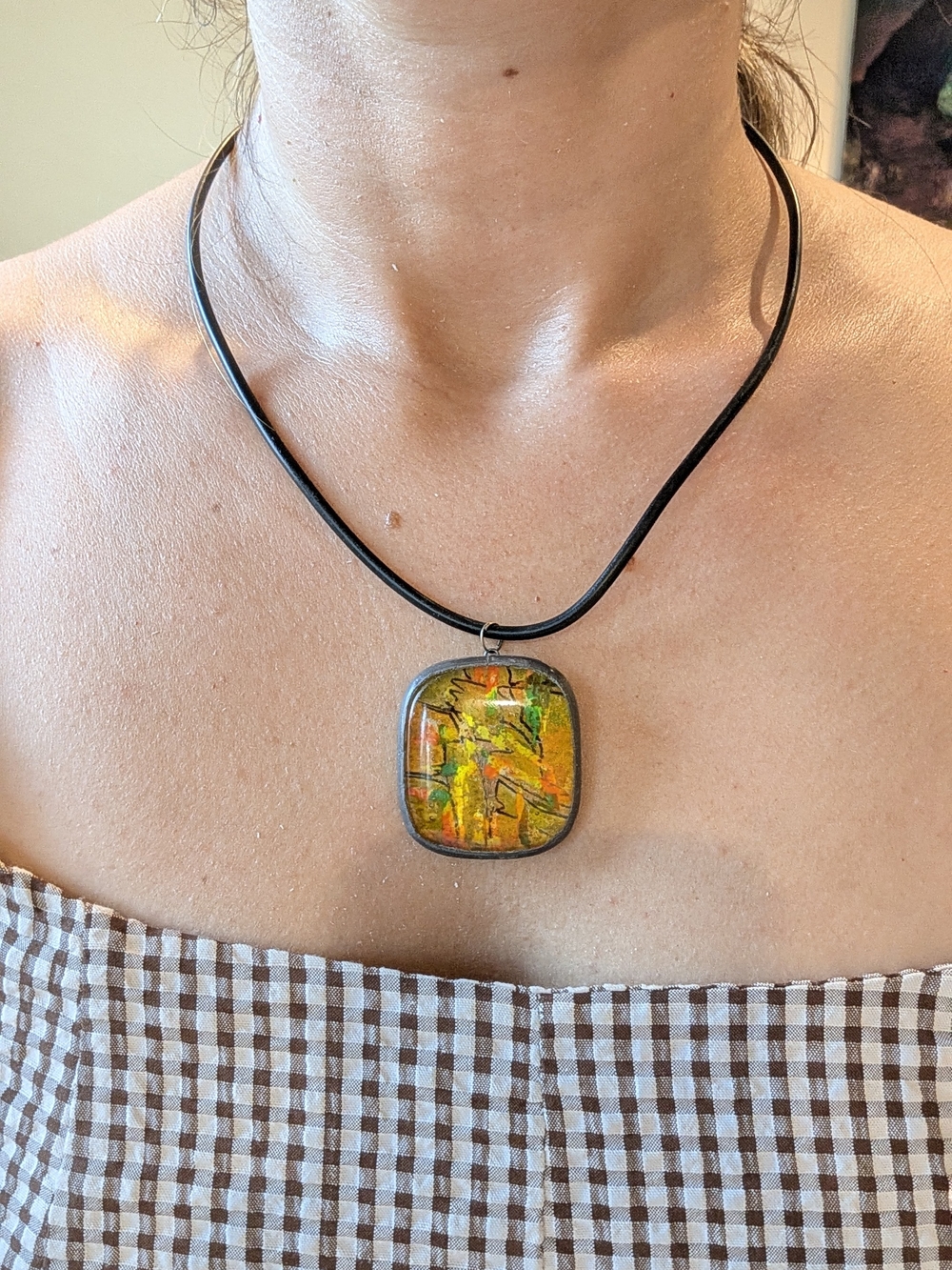 Handmade Orange & Yellow Art Glass Pendant Necklace